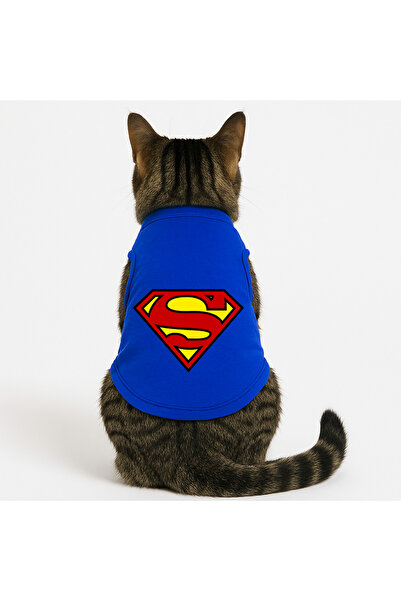 Buddy Store ملابس قطط - قميص داخلي مطبوع عليه Super CAT - قميص داخلي أزرق - مقاس M