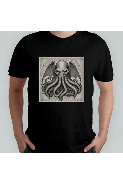 Pixxa Call of Cthulhu Lovecraft Unisex 100% Cotton Crew Neck T-Shirt Model 4