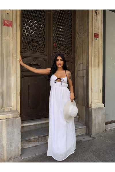 CARLA MARA Rochie de in alb cu detaliu de legare la piept