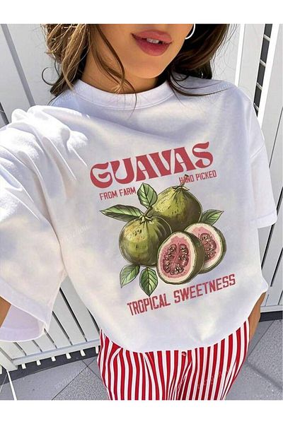 SEDA IŞIKLAR Unisex Women-Men Guavas Printed Oversize T-Shirt