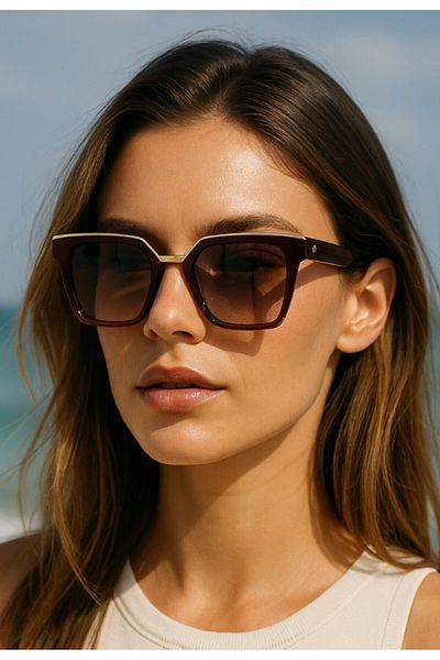 Lexi Bella Gold Metal Top Frame Brown Women Sunglasses Uv 400 Protection Ce Certified Sun Glasses