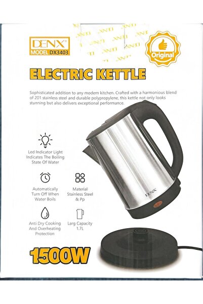 Generic Electric Kettle DX3403 Stainless Steel 1500W 1.7L High-Speed Rotating Base