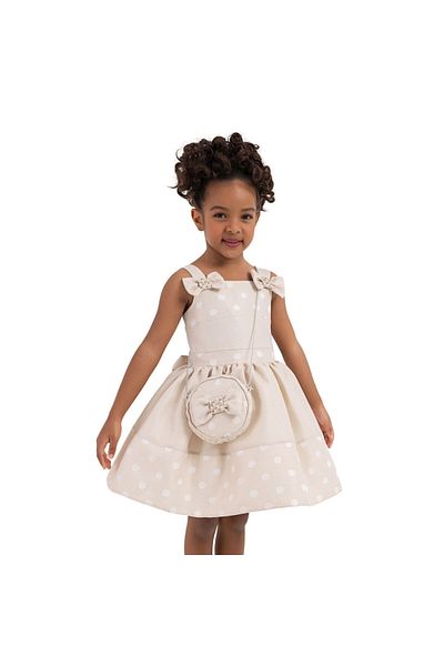 Pamina Elegant cream dress with polka dots and bow