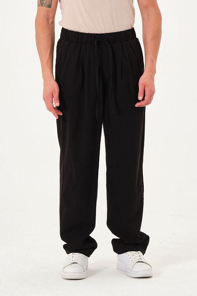 RELAXL 100% Cotton Şile Cloth Loose Long Leg Oversize Black Trousers