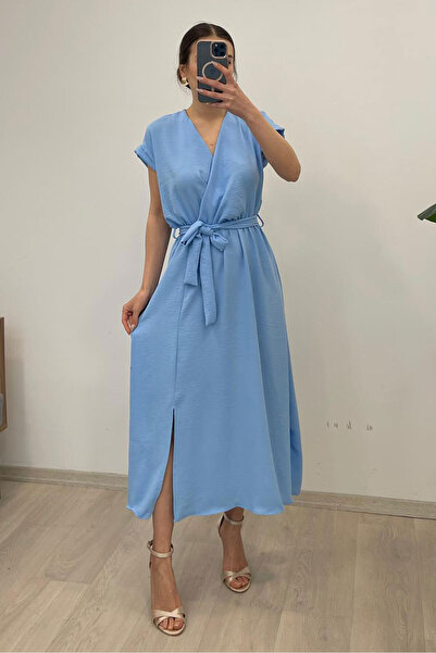 Nazline Rochie de damă cu guler dublu cu curea