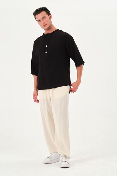 RELAXL 100% Cotton Şile Cloth Loose Long Leg Loose Fit Cream Trousers