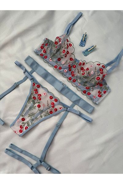 İNKO İÇ GİYİM Set sutien cu model din tul fără sârmă (sutien tanga) Set de lenjerie intimă