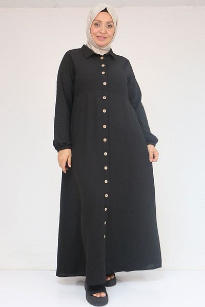 Eslina 42014 Ανδρικό φόρεμα με γιακά από λινό Plus Size - Μαύρο