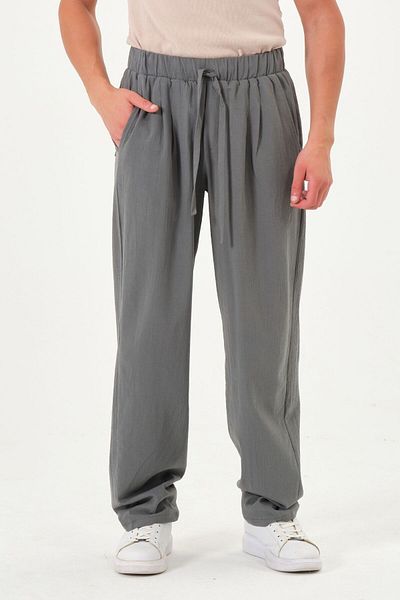 RELAXL 100% Cotton Light Fabric Wide Leg Summer Trousers Dark Gray
