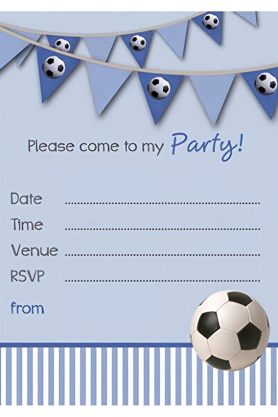 Rana İkra Art Mavi Renkli Top Temalı Doğum Günü Kartı (25 Adet)