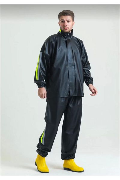 dododan Unisex Full Fit Biker Courier Waterproof Raincoat Suit - Black