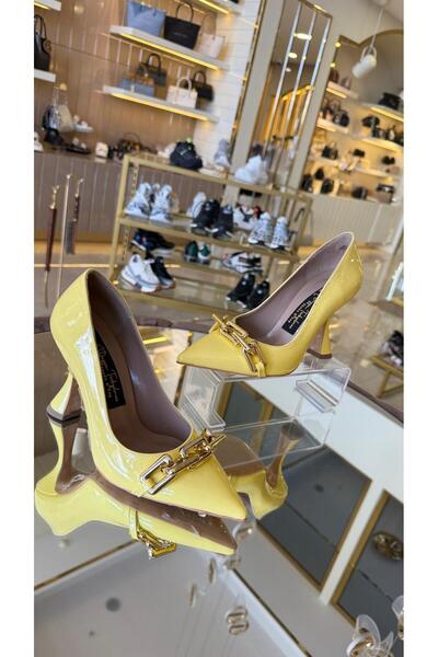 DUYGUSHOESBAG حذاء نسائي من الجلد اللامع باللون الأصفر الليموني
