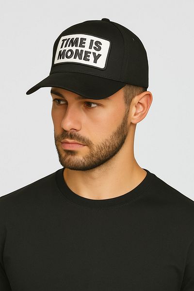 CosmoOutlet الوقت هو المال مكتوب عليه قبعة قابلة للتعديل موديل أسود-أبيض للرجال