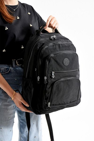 Bagacar Bolsas 1087 Waterproof Imported Crinkle Fabric School and Daily Backpack with Laptop Compartment Black