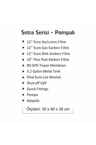 Aqua Setra 12 Litre 5 Aşamalı Pompalı Su Arıtma Cihazı