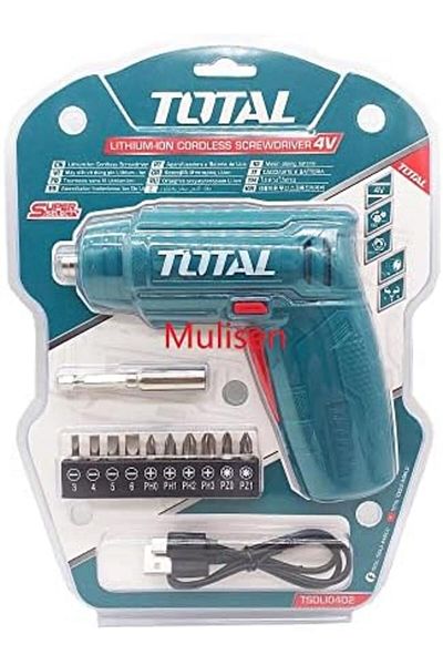 TOTAL Lithium Ion Cordless Screwdriver 4V With 10PCS Bits TSDLI0402