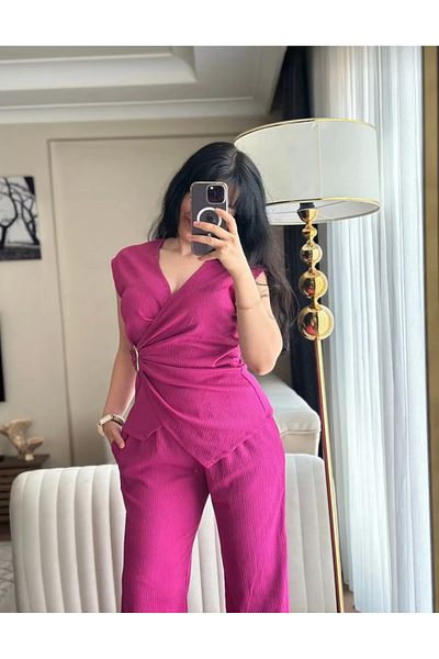 Butik Beyza Buckle Blouse Pants Set