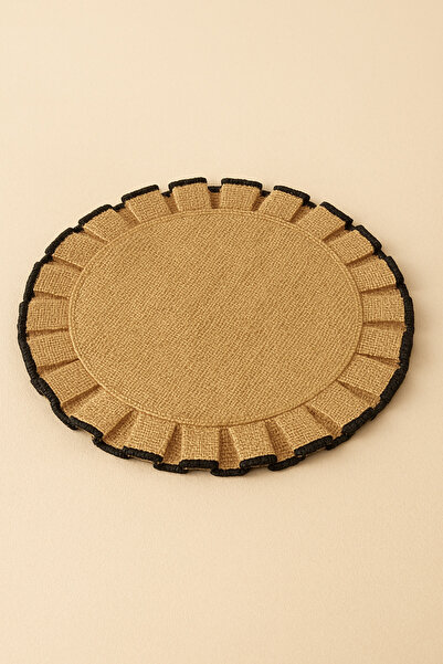 Selenica Siyah Kenarlı Pileli Jüt Supla | Modern Rustik Yuvarlak Amerikan Servis