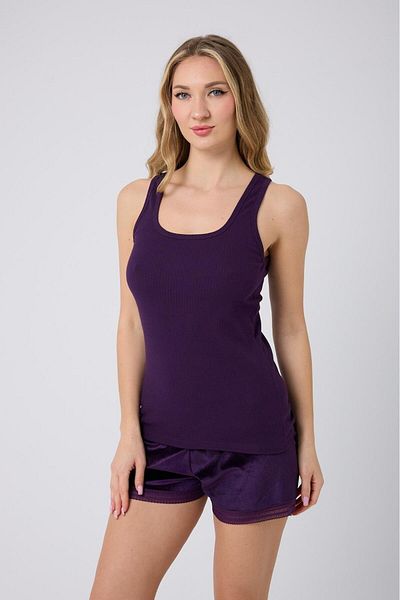 İNKO İÇ GİYİM Velvet Lace Detailed Thick Strap Shorts Pajama Set