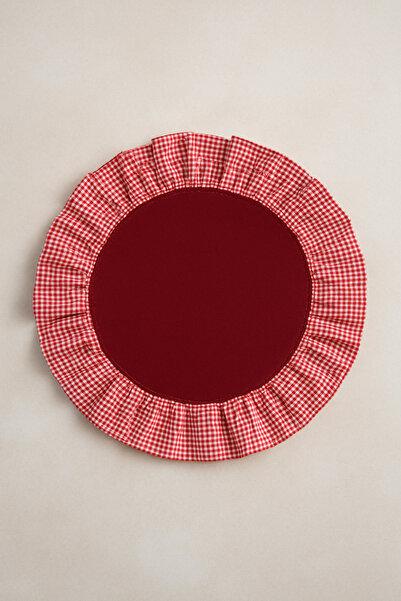 h homerest 1 Adet Pötikare Fırfırlı Yuvarlak Supla | Kırmızı Country Tarzı Am...