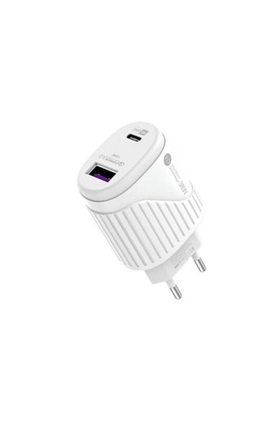 Zherqon Fast Charger 38W, Dual Port USB PD+ QC 3.0, Type-C PD 5V 3A, White