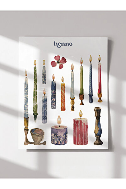 Henno Vintage Renkli Mum Temalı Şeffaf Sticker Seti – Ajanda, Planlayıcı, Bul...