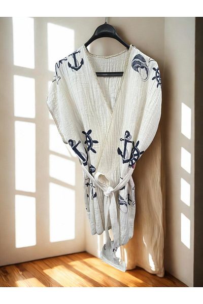 TekStilize Sea Group Anchor Patterned Kimono (100% Cotton)