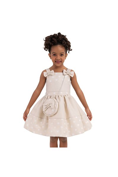 Pamina Elegant cream dress with polka dots and bow