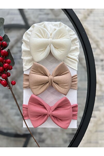 VANİLLİA Bebek Çift Kat Fiyonklu Bebek Bone & Bebek Bandana 3'lü Set (0-18 Ay)