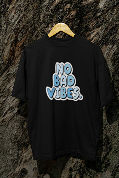 MG No Bad Vibes Printed Unisex Circle Neck Cotton Oversize Fit Short Sleeve T...