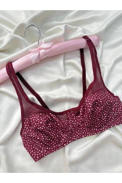 İNKO İÇ GİYİM Economical Gatherer Polka Dot Patterned Underwire Tulle Detailed Bra