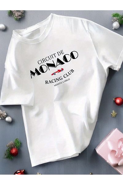EVIus Oversize Monaco Racing Club Printed Crew Neck T-Shirt