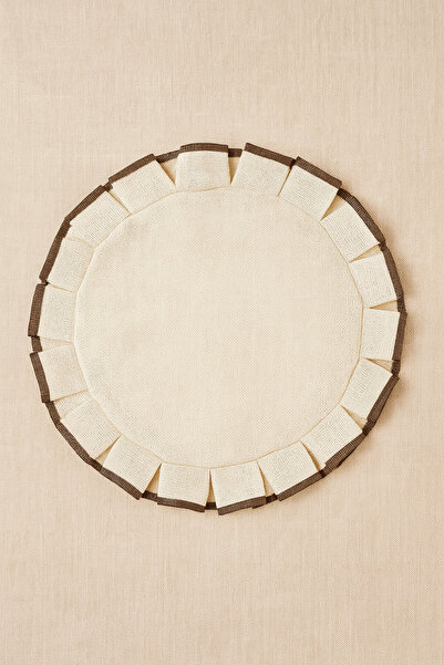 Selenica Kahverengi Biyeli Pileli Keten Amerikan Servis - Yuvarlak Tasarım Supla