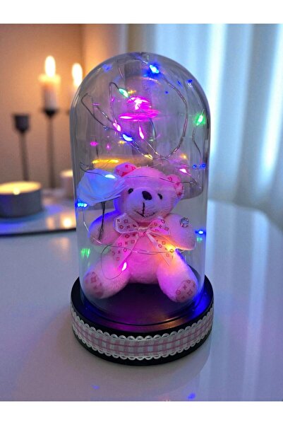 miraybutikhediyelikesya Ayıcık Temalı Işıklı Fanus 3 Kademeli Led Işık Mika C...