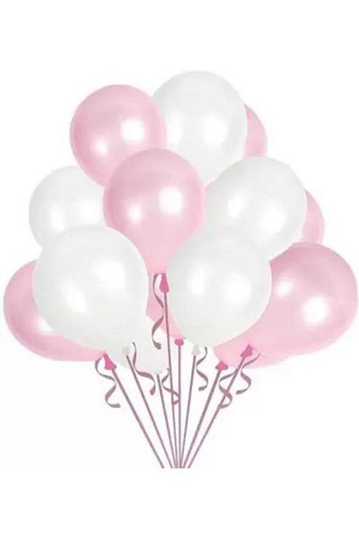 Öz-bal Metallic Light Pink & White Balloon Set – 20-Piece Party Balloons (10 Pink + 10 White)