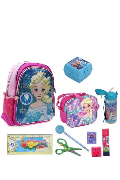 Frozen Licensed 10 Piece Girls' First School Bag Set and Stationery Set Lunch Box Water Bottle