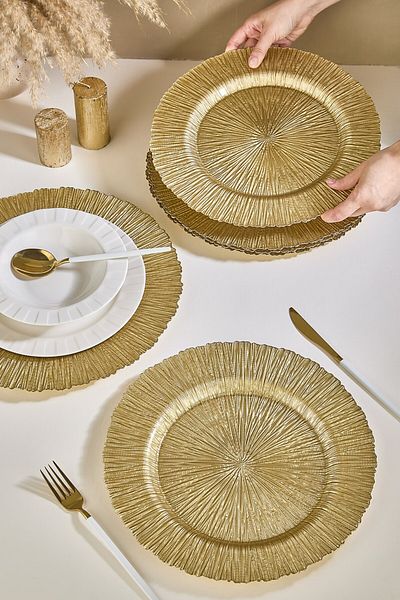 Lora Bianca Victorian 6-Piece Gold Glass Supla Plate Set 32 cm