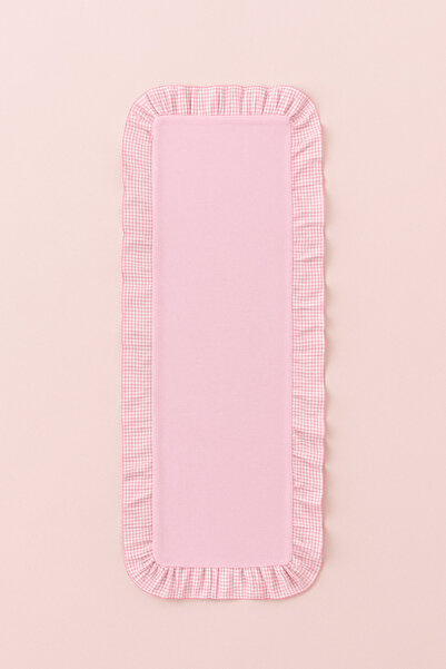 h homerest Kenarı Pötikare Fırfırlı Pembe Runner Orta Sehpa Örtüsü 30x80 cm