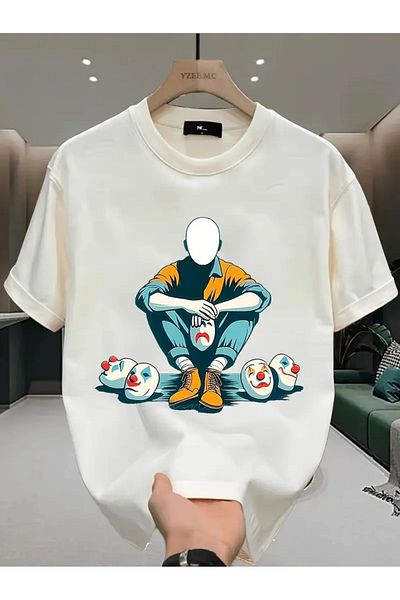 AEMİ Unisex Printed Oversize Crew Neck T-shirt