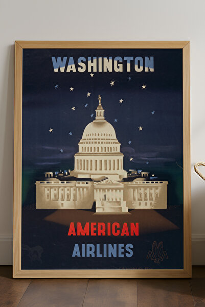 Duvarda Poster cu ramă din lemn natural Washington, pictură decorativă de per...