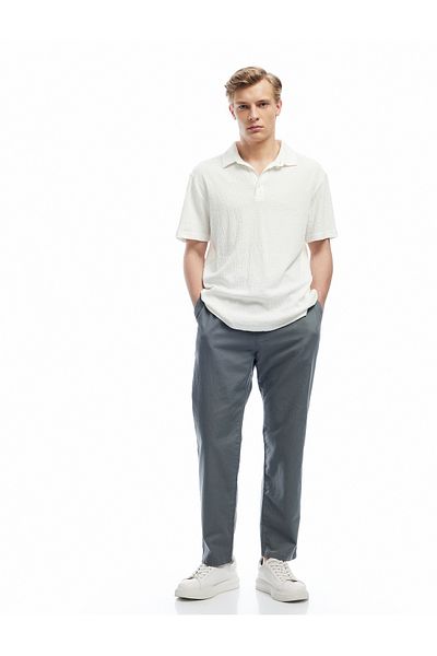 Koton New Season Linen Cotton Blended Summer Chino Trousers with Laced Waist