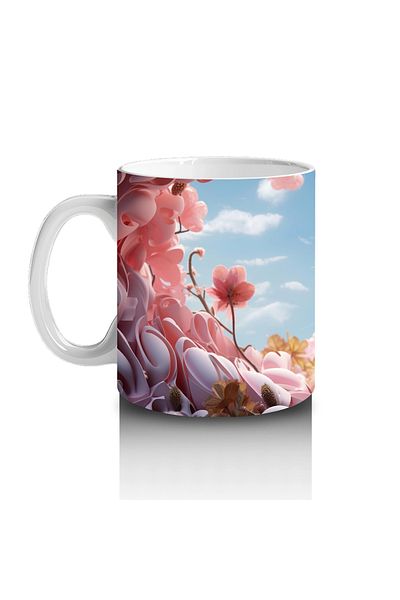 Luluyen Blue-Eyed Cat Sitting among Cherry Blossoms – Printed Coffee Mug