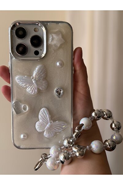 FİŞNEİLETİŞİM İPHONE 14 PRO UYUMLU CHARMLI WHİTE CREAM 3D KILIF