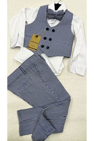 Carinos Kids Boy Vest Suit Accessory Striped Linen Fabric