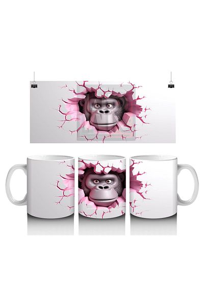 Luluyen Cute Gray Gorilla with Broken Wall Pattern - Printed Coffee Mug