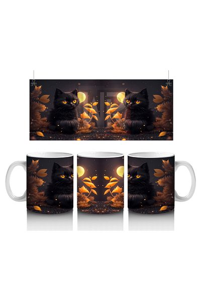 Luluyen Black Cat Couple among Autumn Leaves – Printed Coffee Mug