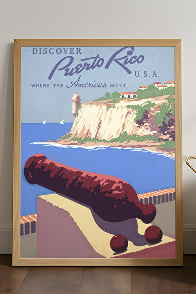 Duvarda Puerto Riko prirodni drveni poster u ramu, dekorativna zidna slika za...