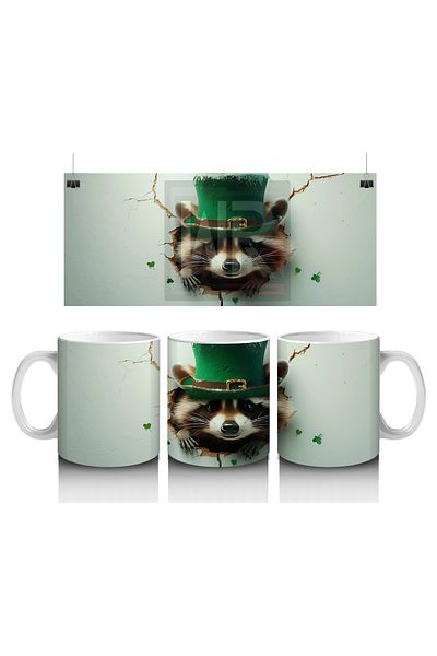 Luluyen St. Patrick Hat Feathered Raccoon – Printed Coffee Mug