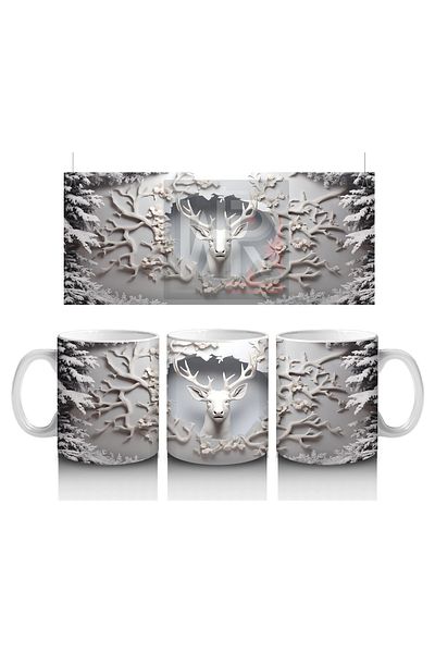 Luluyen Deer Looking Out of a Cracked Wall in Winter Landscape – Printed Coffee Mug