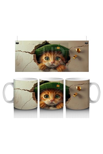 Luluyen Kitten with Hat between Broken Walls - Printed Coffee Mug